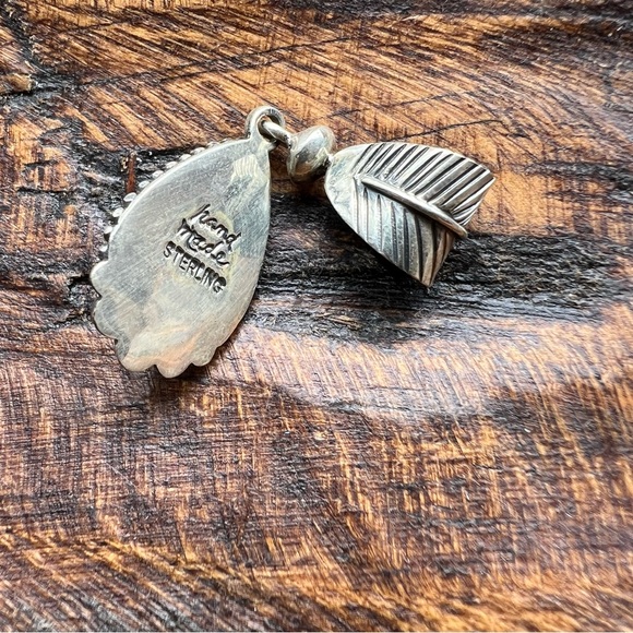 Kingman Turquoise Pendant 925 Sterling Silver | Feather Bail Southwestern - Picture 5 of 11